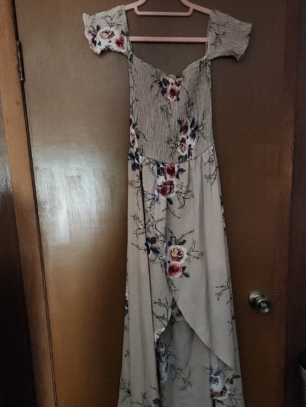 Floral Off-Shoulder Maxi Dress in Cream with Rose Print